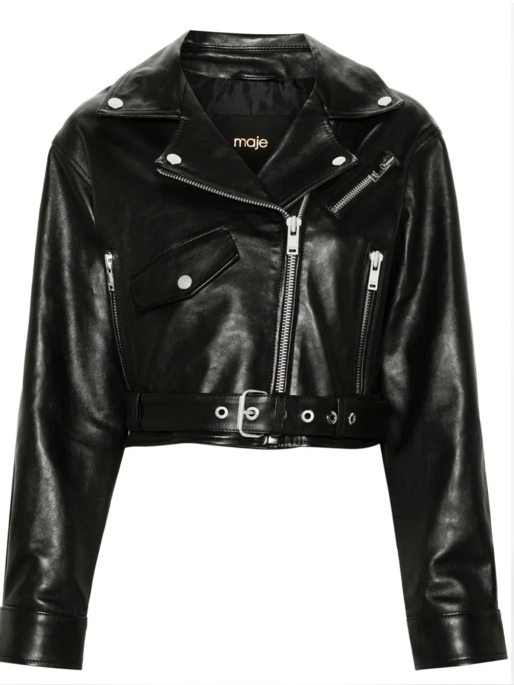 NWOT Maje Black Cropped Leather Moto Jacket